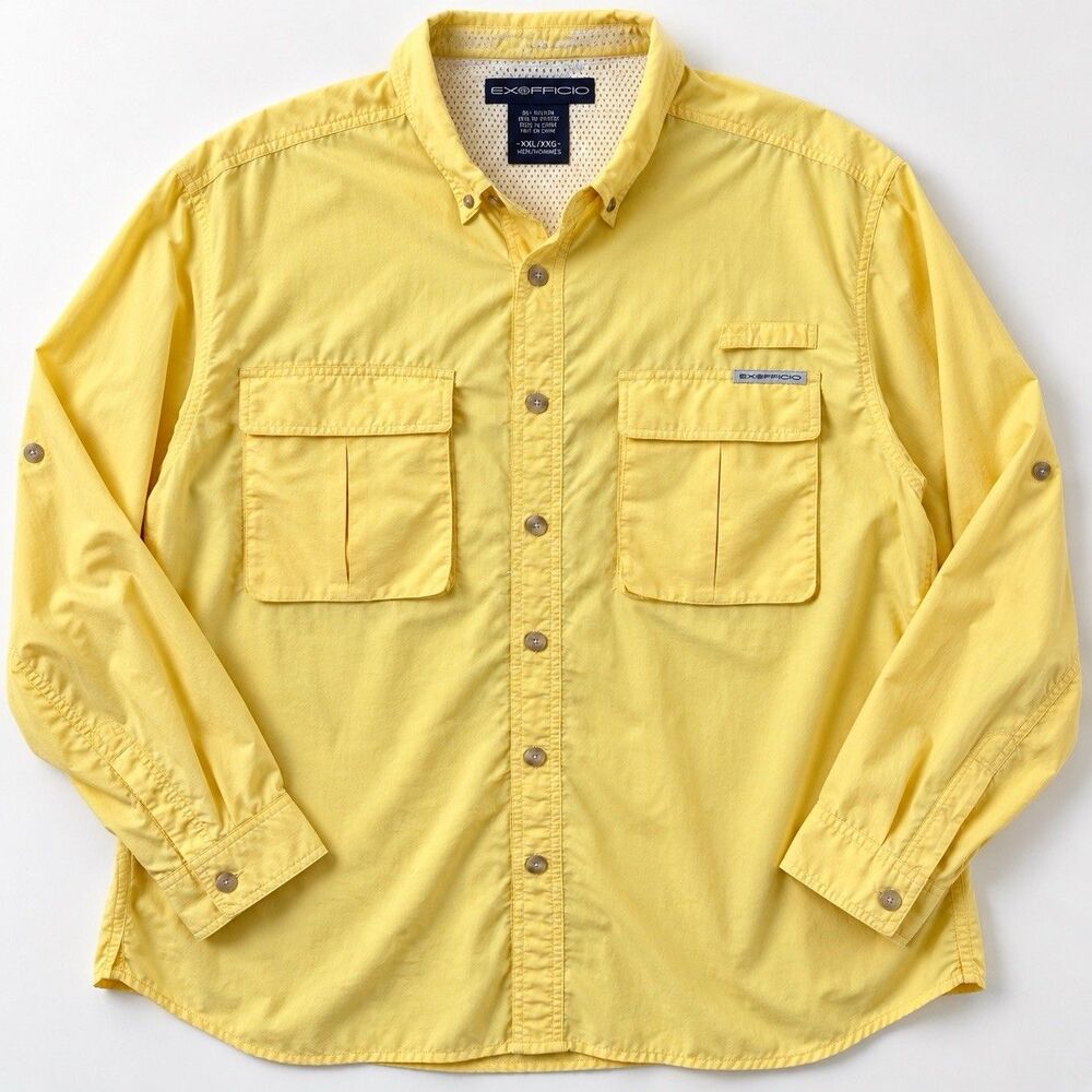 ExOfficio Air Strip Long Sleeve Shirt Men's 2XL Yellow Vented Fishing Travel